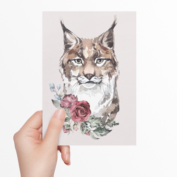 Wall Art Watercolor Lynx Bobcat Illustration Print Poster Unframed - Picture 8 of 17